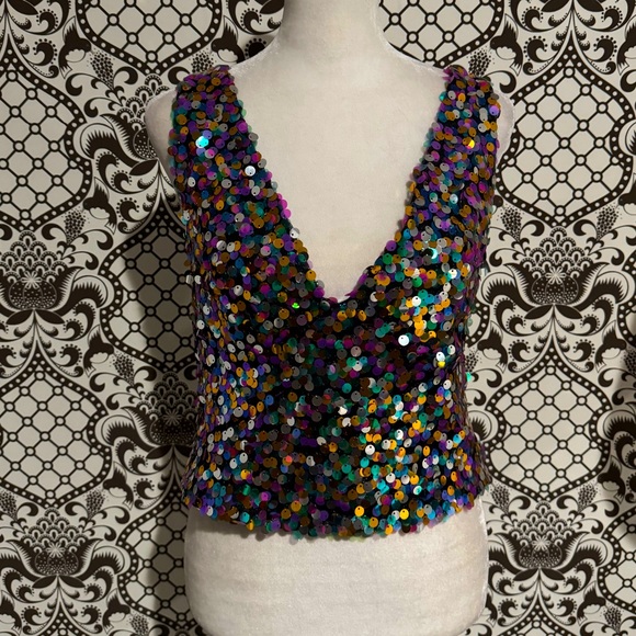 ZARA ✨ Sequin colorful sparkle tank party ready cocktail party crop top - Picture 3 of 8